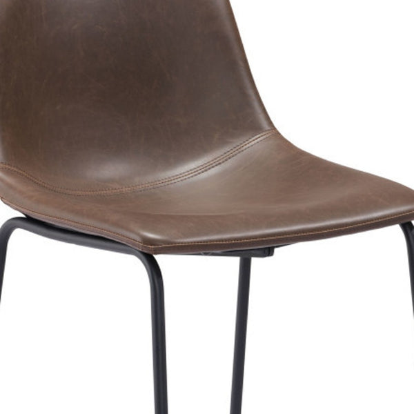 HomeRoots Set of Two Modern Espresso Faux Leather Bar Chairs with Black Steel Frame for Stylish Comfort 555695