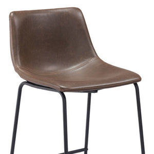 HomeRoots Set of Two Modern Espresso Faux Leather Bar Chairs with Black Steel Frame for Stylish Comfort 555695