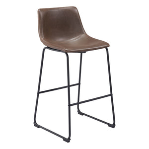 HomeRoots Set of Two Modern Espresso Faux Leather Bar Chairs with Black Steel Frame for Stylish Comfort 555695