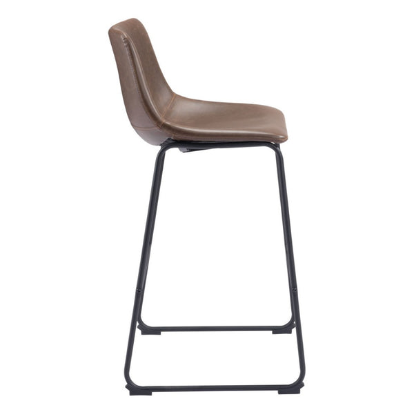 HomeRoots Set of Two Modern Espresso Faux Leather Bar Chairs with Black Steel Frame for Stylish Comfort 555695