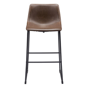 HomeRoots Set of Two Modern Espresso Faux Leather Bar Chairs with Black Steel Frame for Stylish Comfort 555695