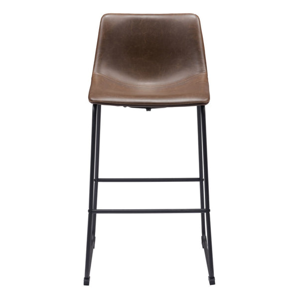 HomeRoots Set of Two Modern Espresso Faux Leather Bar Chairs with Black Steel Frame for Stylish Comfort 555695