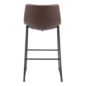 HomeRoots Set of Two Modern Espresso Faux Leather Bar Chairs with Black Steel Frame for Stylish Comfort 555695