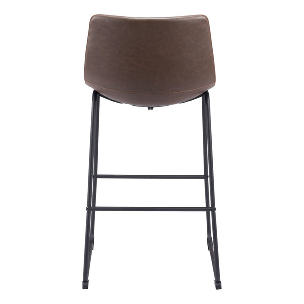 HomeRoots Set of Two Modern Espresso Faux Leather Bar Chairs with Black Steel Frame for Stylish Comfort 555695