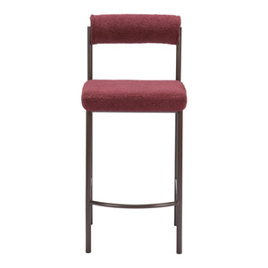 Homeroots Set Of Two 26" Red And Bronze Shearling And Steel Low Back Counter Height Bar Chairs   555696