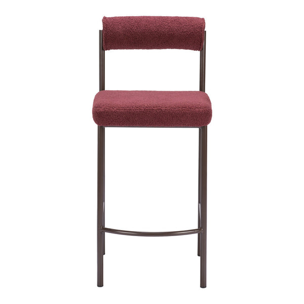 Homeroots Set Of Two 26" Red And Bronze Shearling And Steel Low Back Counter Height Bar Chairs   555696
