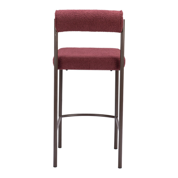 Homeroots Set Of Two 26" Red And Bronze Shearling And Steel Low Back Counter Height Bar Chairs   555696