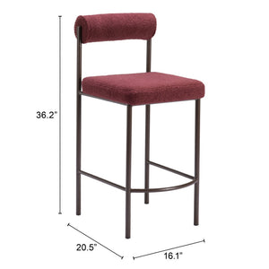 HomeRoots Set of Two 26" Red Shearling Counter Height Bar Chairs with Stylish Bronze Steel Frame for Comfort 555696