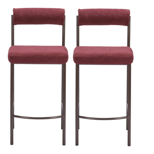 Homeroots Set Of Two 26" Red And Bronze Shearling And Steel Low Back Counter Height Bar Chairs   555696