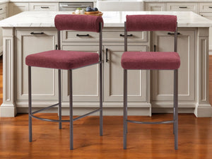 Homeroots Set Of Two 26" Red And Bronze Shearling And Steel Low Back Counter Height Bar Chairs   555696