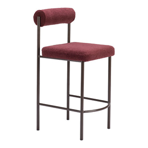 Homeroots Set Of Two 26" Red And Bronze Shearling And Steel Low Back Counter Height Bar Chairs   555696