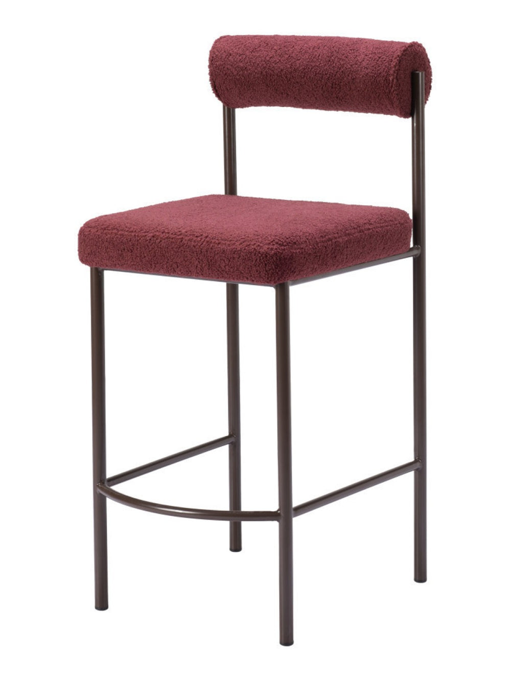 HomeRoots Set of Two 26" Red Shearling Counter Height Bar Chairs with Stylish Bronze Steel Frame for Comfort 555696