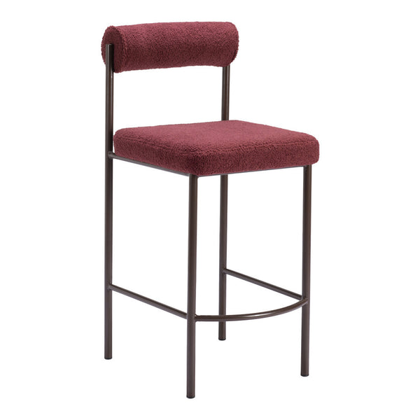 Homeroots Set Of Two 26" Red And Bronze Shearling And Steel Low Back Counter Height Bar Chairs   555696