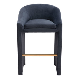 Homeroots 30" Gray And Gold Velvet And Steel Low Back Bar Height Bar Chair   555697