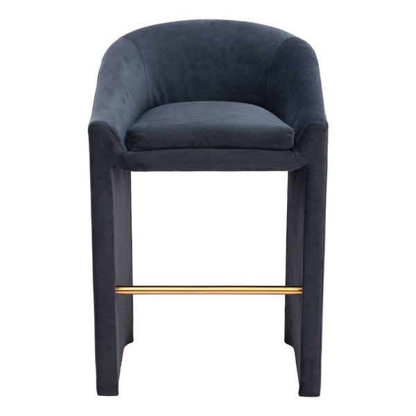 Homeroots 30" Gray And Gold Velvet And Steel Low Back Bar Height Bar Chair   555697