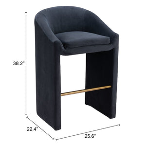 HomeRoots 30" Gray Velvet Bar Chair with Gold Steel Frame – Chic Low Back Stool for Modern Home Bars & Counters 555697