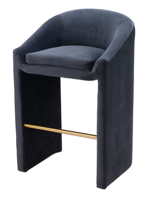 Homeroots 30" Gray And Gold Velvet And Steel Low Back Bar Height Bar Chair   555697