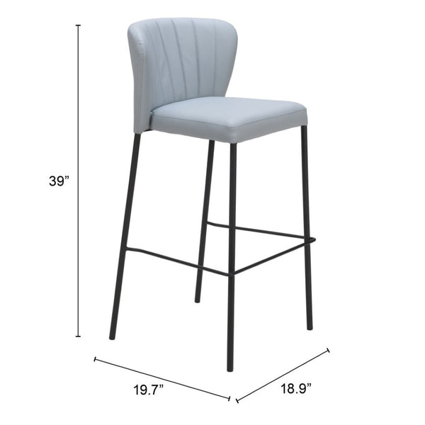 HomeRoots Set of Two Stylish 29" Gray Faux Leather Bar Chairs with Black Steel Frame for Modern Spaces 555698