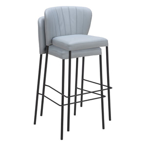 Homeroots Set Of Two 29" Gray And Black Faux Leather And Steel Bar Height Bar Chairs   555698