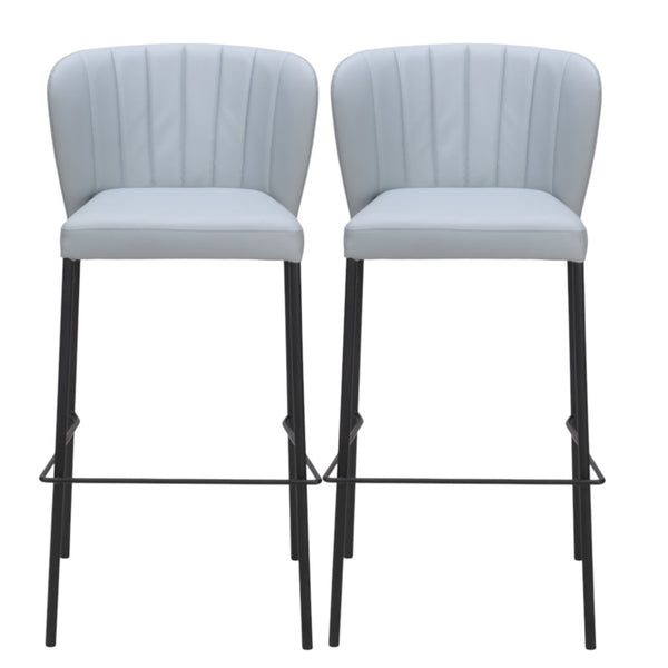 Homeroots Set Of Two 29" Gray And Black Faux Leather And Steel Bar Height Bar Chairs   555698