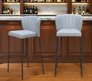 Homeroots Set Of Two 29" Gray And Black Faux Leather And Steel Bar Height Bar Chairs   555698