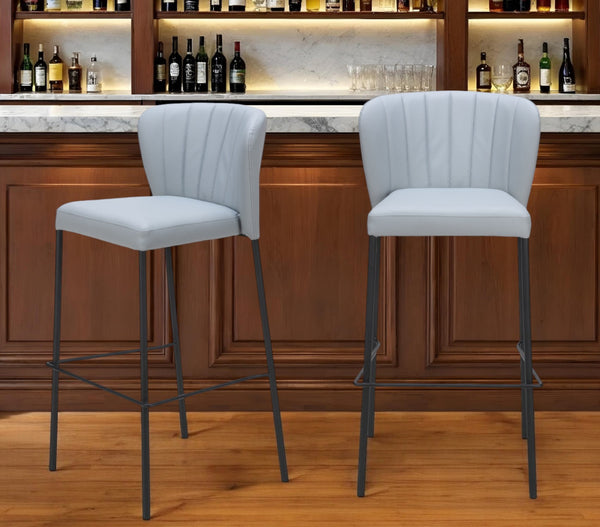 Homeroots Set Of Two 29" Gray And Black Faux Leather And Steel Bar Height Bar Chairs   555698