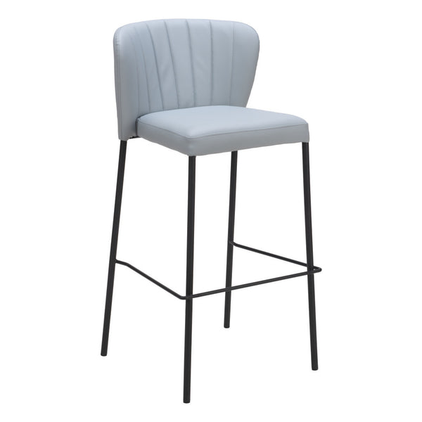 Homeroots Set Of Two 29" Gray And Black Faux Leather And Steel Bar Height Bar Chairs   555698