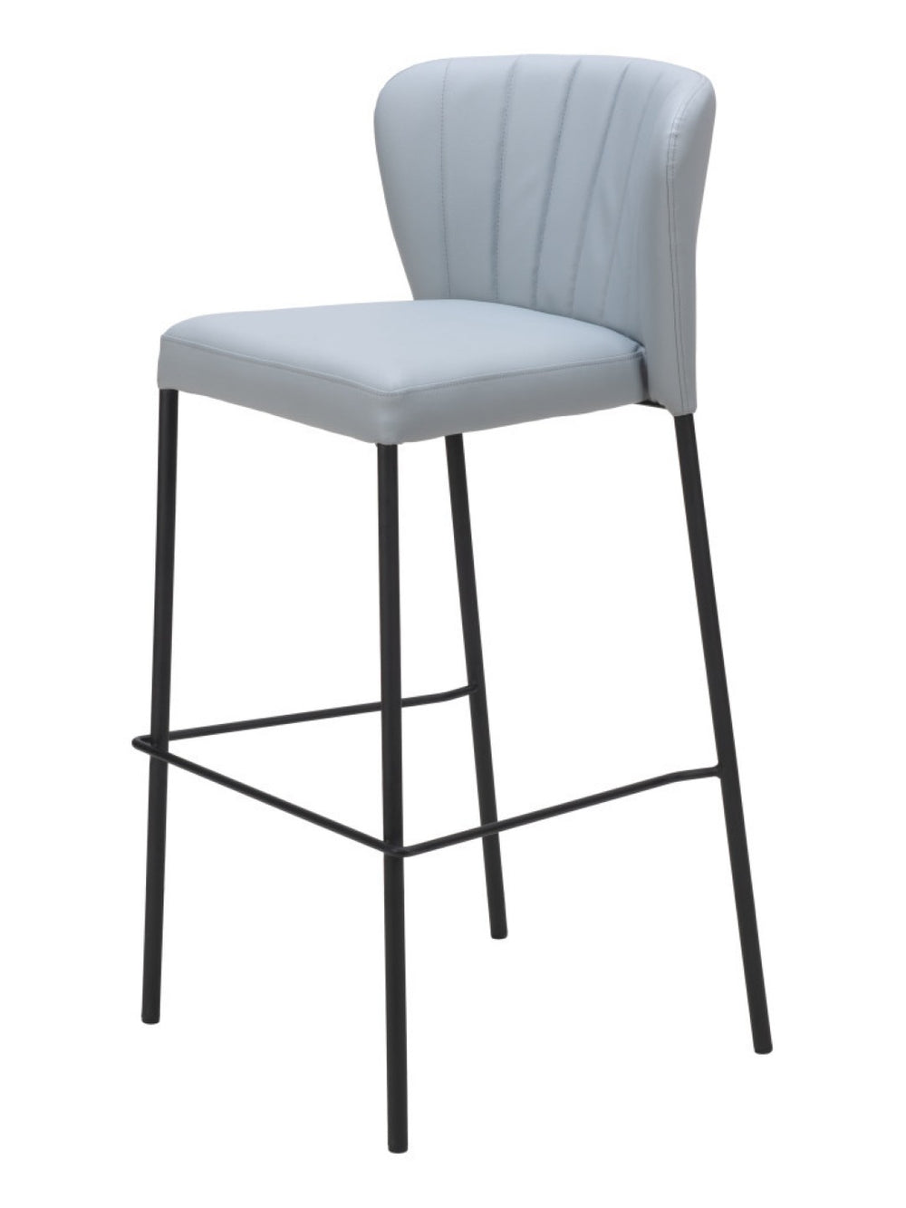 HomeRoots Set of Two Stylish 29" Gray Faux Leather Bar Chairs with Black Steel Frame for Modern Spaces 555698
