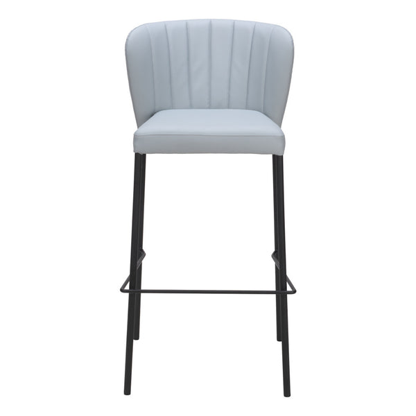 Homeroots Set Of Two 29" Gray And Black Faux Leather And Steel Bar Height Bar Chairs   555698
