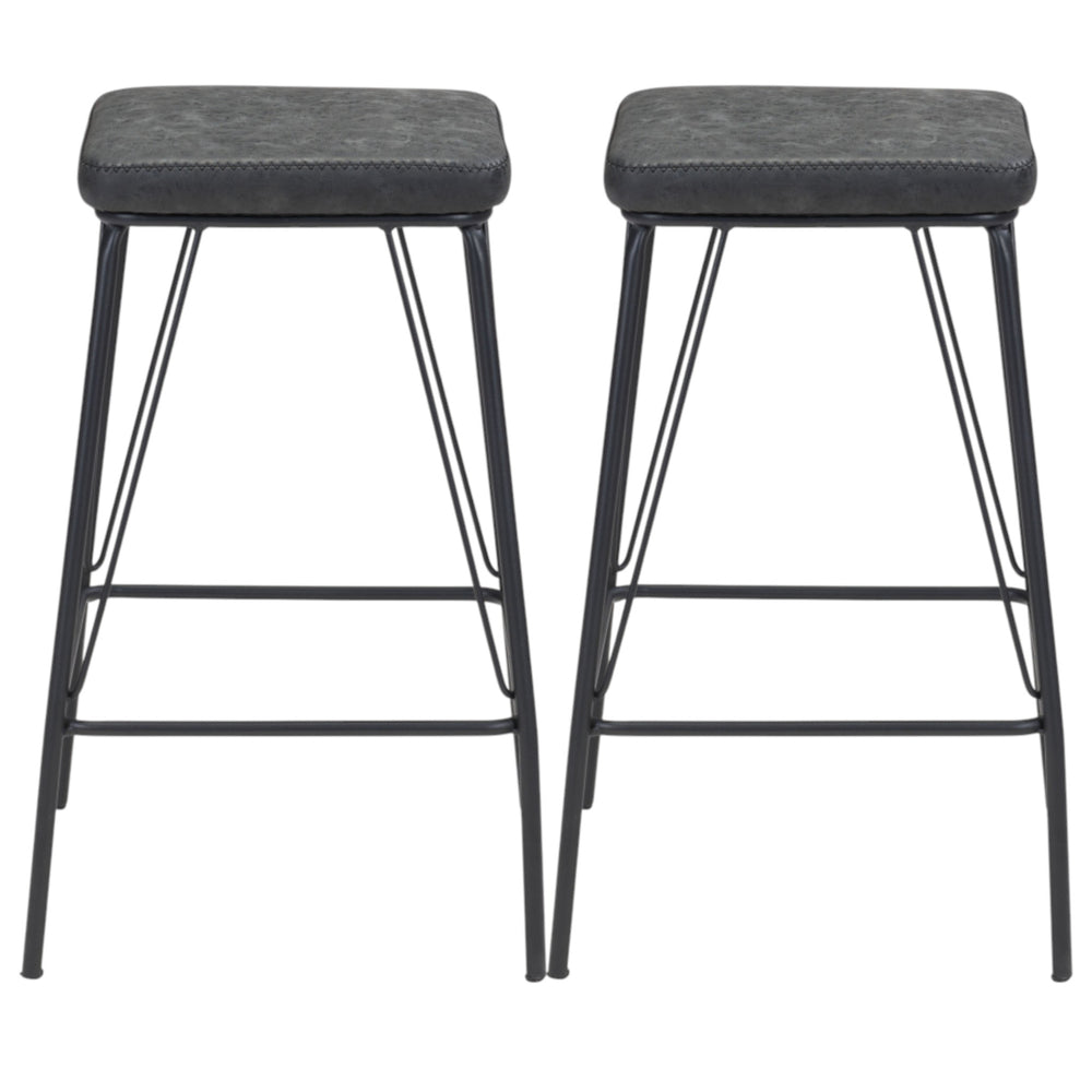 Homeroots Set Of Two 26" Black Faux Leather And Steel Backless Counter Height Bar Chairs   555699
