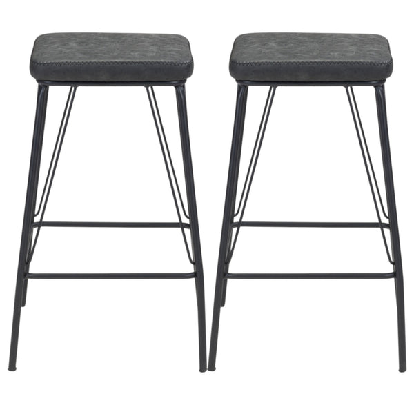 Homeroots Set Of Two 26" Black Faux Leather And Steel Backless Counter Height Bar Chairs   555699