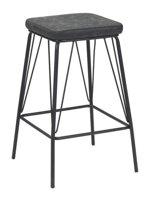 Homeroots Set Of Two 26" Black Faux Leather And Steel Backless Counter Height Bar Chairs   555699