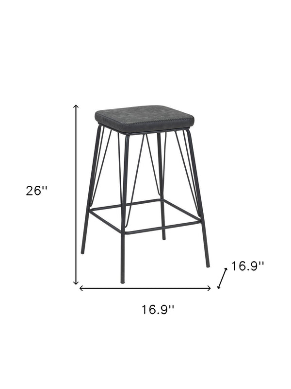 Homeroots Set Of Two 26" Black Faux Leather And Steel Backless Counter Height Bar Chairs   555699