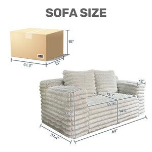 English Elm Giant Off White Bean Bag Loveseat Sofa with Quilted Corduroy, Cloud-Like Foam & Spring Fill Comfort W3795P358124