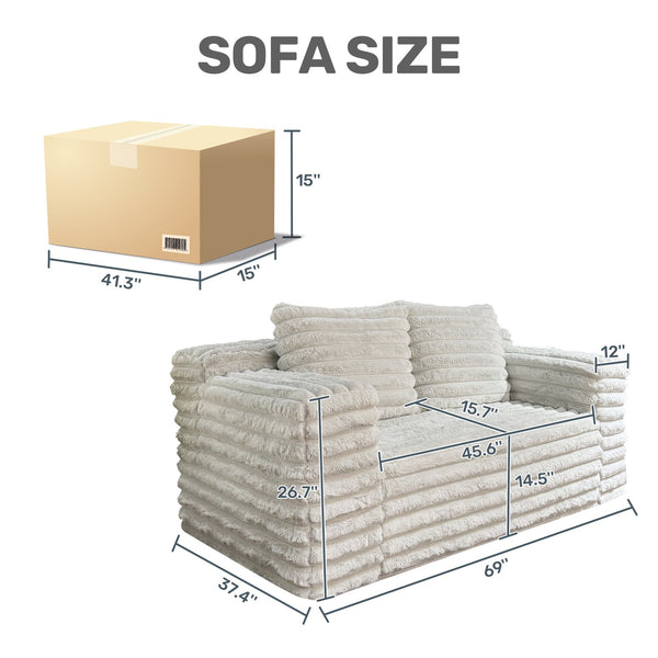 English Elm Giant Off White Bean Bag Loveseat Sofa with Quilted Corduroy, Cloud-Like Foam & Spring Fill Comfort W3795P358124