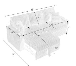 English Elm (The left-hand main section of the sofa) 80" Corduroy Multi-Function Left Sofa Section with Hidden Recline, Cupholders W3356P314468