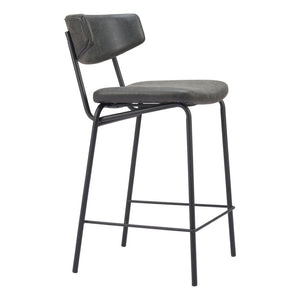 HomeRoots Set of Two Stylish 30" Black Faux Leather Bar Chairs with Steel Frame for Modern Spaces 555700