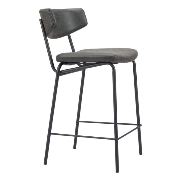 HomeRoots Set of Two Stylish 30" Black Faux Leather Bar Chairs with Steel Frame for Modern Spaces 555700