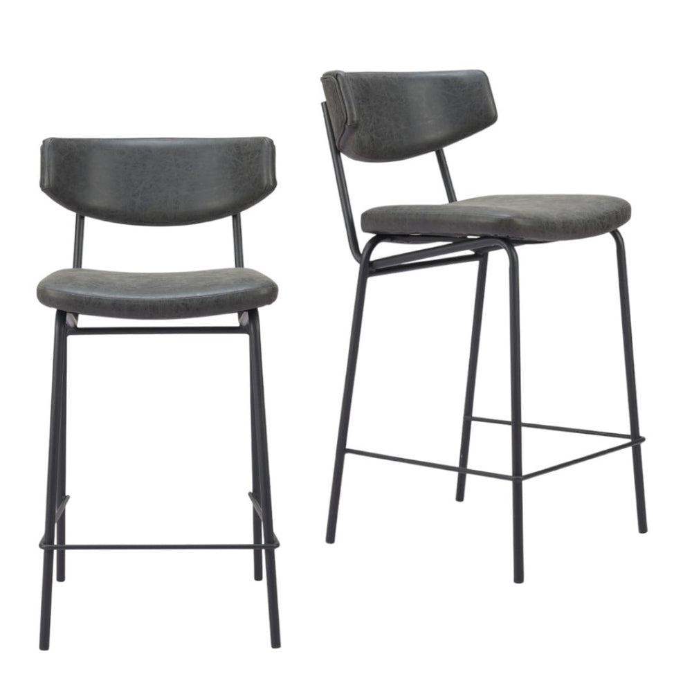 HomeRoots Set of Two Stylish 30" Black Faux Leather Bar Chairs with Steel Frame for Modern Spaces 555700