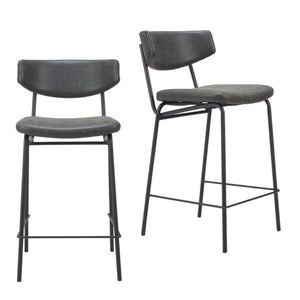 HomeRoots Set of Two Stylish 30" Black Faux Leather Bar Chairs with Steel Frame for Modern Spaces 555700