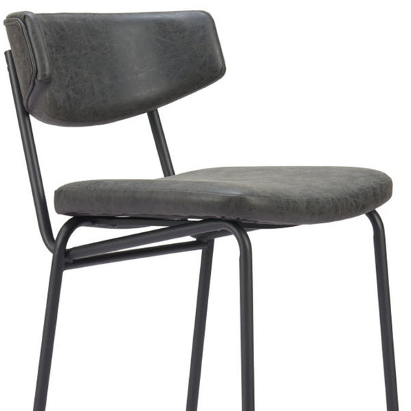 HomeRoots Set of Two Stylish 30" Black Faux Leather Bar Chairs with Steel Frame for Modern Spaces 555700