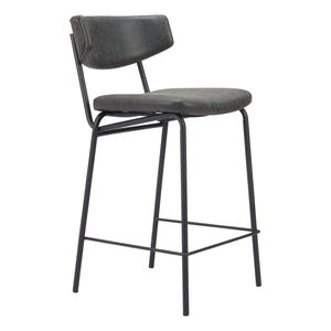 HomeRoots Set of Two Stylish 30" Black Faux Leather Bar Chairs with Steel Frame for Modern Spaces 555700