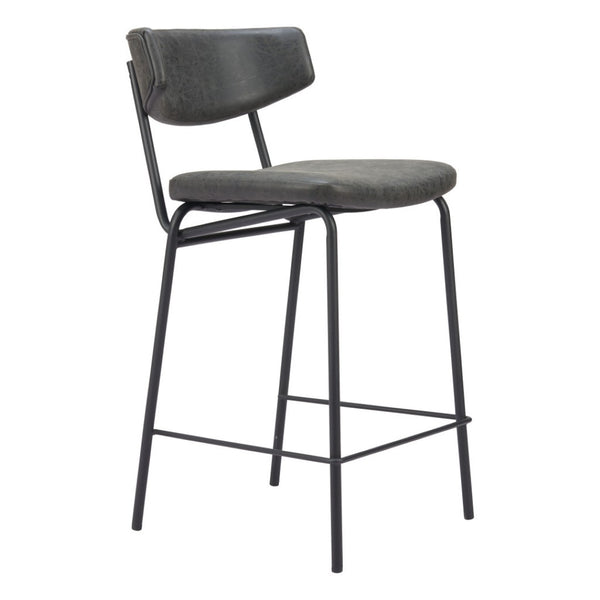 HomeRoots Set of Two Stylish 30" Black Faux Leather Bar Chairs with Steel Frame for Modern Spaces 555700