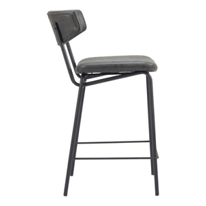 HomeRoots Set of Two Stylish 30" Black Faux Leather Bar Chairs with Steel Frame for Modern Spaces 555700
