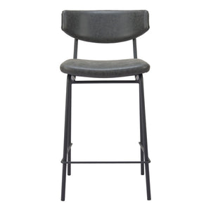 HomeRoots Set of Two Stylish 30" Black Faux Leather Bar Chairs with Steel Frame for Modern Spaces 555700