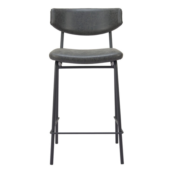 HomeRoots Set of Two Stylish 30" Black Faux Leather Bar Chairs with Steel Frame for Modern Spaces 555700