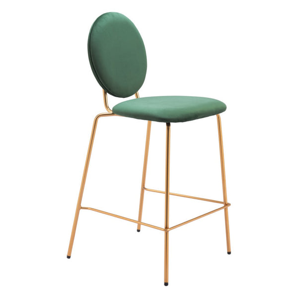 HomeRoots Set of Two Stylish Green Velvet Bar Chairs with Gold Steel Base for Modern Dining & Comfort 555702