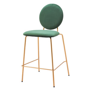 HomeRoots Set of Two Stylish Green Velvet Bar Chairs with Gold Steel Base for Modern Dining & Comfort 555702