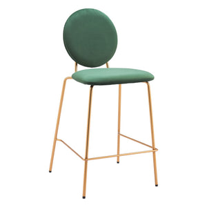 HomeRoots Set of Two Stylish Green Velvet Bar Chairs with Gold Steel Base for Modern Dining & Comfort 555702