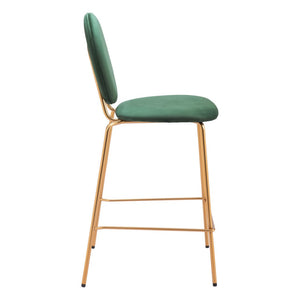 HomeRoots Set of Two Stylish Green Velvet Bar Chairs with Gold Steel Base for Modern Dining & Comfort 555702